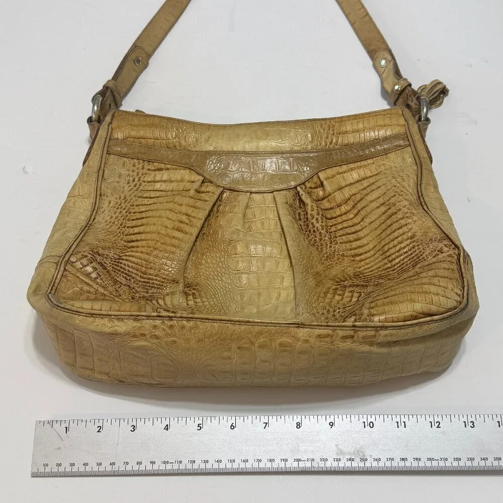 Brahmin Bag Women's Shoulder Purse Yellow Brown Multicolor Multiple Pockets